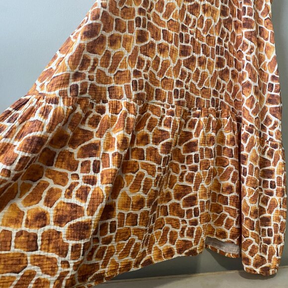 Handmade Plus Size Double Guaze Cotton Giraffe Print Inseam Pockets Dress - Picture 14 of 16